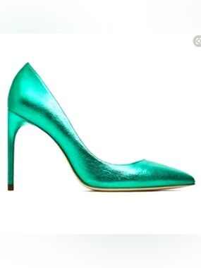 Zara Metallic Teal Pointed Toe Stiletto High Heel pumps sharp design 41 vibrant